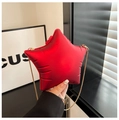 Star-shaped red shoulder bag with glossy balloon texture and fine gold chain strap - Red
