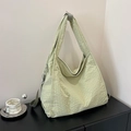 Light green checkered canvas tote bag with adjustable shoulder strap and large capacity - Grass Green