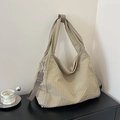 Khaki gingham canvas tote bag with adjustable shoulder strap and large capacity - Khaki