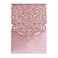 Pink glitter laser cut rose wedding invitation cover with a sparkling teardrop rhinestone - Glitter Pink