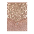 Rose gold glitter laser-cut wedding invitation cover with floral pattern and teardrop gem - Glitter Champagne Gold