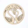 Round wooden coaster with laser-cut swan heart and floral patterns on white background - Swan Heart Style (Wood Coaster-34)