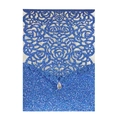 Blue glitter laser cut rose wedding invitation with a teardrop crystal accent - Glitter Royal Blue