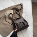 Deep brown retro convertible backpack with bear pattern and diamond lattice finish - Coffee without Pendant