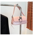 Pink gothic shoulder bag featuring metal cross, double chains, and rivet studs details - Pink
