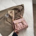 Pink lychee leather tote bag with cute teddy bear print and double buckle flap cover - Pink Without Pendant