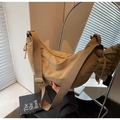 Minimalist khaki half-moon dumpling bag in waterproof nylon with wide shoulder strap - Khaki