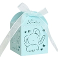 Laser cut silver elephant candy box with light blue ribbon for wedding party favors - Pearl Light Blue