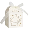 Laser-cut elephant candy box in cream pearlescent paper with white ribbon for weddings - Ivory