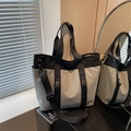 Minimalist grey tote bag with black straps and adjustable nylon shoulder strap - Gray