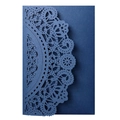Dunkelblaue lasergeschnittene Hochzeitseinladung mit Vintage-Spitze-Ausschnitt - Tintenblau
