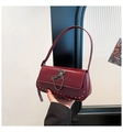 Gothic style dark red leather shoulder bag with silver cross, chains and rivet accents - Burgundy