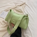 Chic avocado green pleated shoulder bag with smooth strap and stylish golden zipper - Green