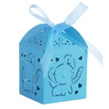 Detail of blue laser-cut paper gift box featuring cartoon elephant and ribbon bow - Sky Blue