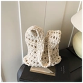Handmade hollow knit mesh tote bag in cream white color with soft woven texture - Off White