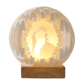 3D paper carving globe night light with warm LED silhouette of a couple and castle - Sphere Lamp-C / Ivory