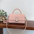 Pale pink rectangular handbag with metallic square buckle and detachable shoulder strap - Pink