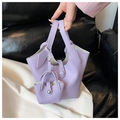 Chic light purple lavender bucket bag set with pebble leather texture and mini pouch - Purple
