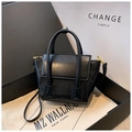Elegant black PU leather small square bag with golden hardware and top handles - Pink