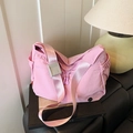 Pink nylon crossbody crescent bag with adjustable wide strap and side pockets for women - Purple