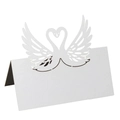 Détail de carte de table cygne découpée au laser avec motifs ajourés en papier perlé - 9*9cm / Blanc