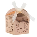 Caja de dulces elefante calada en oro rosa con motivos de corazón y cinta de organza blanca - 5*5*8CM / Oro Rosa Espejo