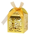 Caja de caramelos dorada calada con diseño floral y cinta de organza para bodas - Dorado Espejo