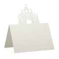 Macro detail of laser-cut palace castle table card made of white pearl paper - 12*9cm / Ivory