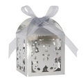 Detail of silver hollowed bear gift box with light blue ribbon for candies - Mirror Silver