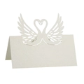 Detail of laser-cut swan heart place card in pearlescent white for wedding tables - 9*9cm / Ivory