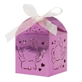 Caja de regalo de elefante rosa metalizado con corazones cortados con láser y lazo de organza - 5*5*8CM / Polvo para uñas