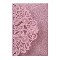 Detailed macro view of pink rose gold laser-cut glitter wedding invitation card cover - Glitter Pink