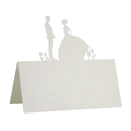Laser-cut white wedding place card with shimmer texture and bride groom silhouette - 10*10CM / Ivory