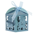 Blue metallic hollow bear gift box with ribbon for baby birthday party favors - Mirror Indigo