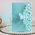 Copertina per invito a nozze con farfalla tagliata al laser in azzurro elegante - Blu Ottanio
