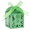 Close-up of bright green bear hollow candy box with matching ribbon bow detail - Mirror Dark Green