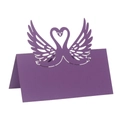 Detail of laser-cut purple swan heart place card with intricate镂空patterns for weddings - 9*9cm / Deep purple
