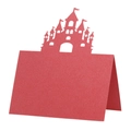 Laser-cut red castle table tent cards with shimmering pearl paper for wedding seating - 12*9cm / Pearlescent Red