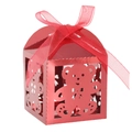 Hollow teddy bear red gift box with laser cut design and satin ribbon bow for candy party - Mirror Red
