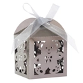 Detail of silver hollow teddy bear gift box with a white ribbon bow for party favors - Mirror Grey