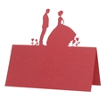 Elegant red laser-cut wedding place cards with bride and groom silhouette and floral detail - 10*10CM / Pearlescent Red
