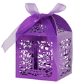 Detailed laser cut purple cross favor box with elegant organza ribbon for weddings - Mirror Dark Purple