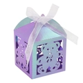 Iridescent laser cut teddy bear favor box with white organza ribbon for birthday parties - Rainbow Purple
