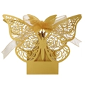 Detail der lasertgeschnittenen goldenen Schmetterlingsbox mit Glitzerfinish und Schleife - Gold