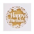 Macro view of laser-cut daisy patterns and Happy Birthday text on paper card - White + Gold Inner Page