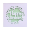 Detail of laser-cut 'Happy Birthday' greeting card with intricate floral patterns - White + Fruit Green Inner Page