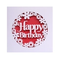 Detail of laser-cut Happy Birthday card with elegant white daisy patterns on red paper - White With Red Inner