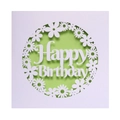 Detailed laser-cut Happy Birthday card featuring white daisies and green background - White With Bright Green Inner