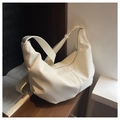 Chic beige pleated large crescent crossbody bag with minimalist textured soft PU surface - Off White