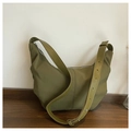 Olive green pleated crescent crossbody bag with adjustable wide leather strap for women - Green